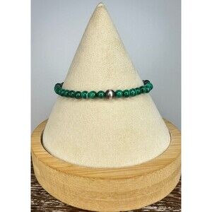Native American Sterling 2 MM Malachite & 2.5 MM Navajo Pearl Beaded Bracelet
